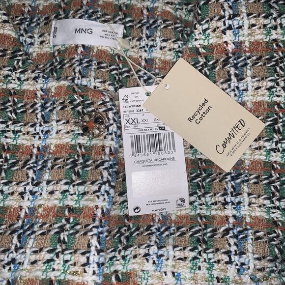 MNG Mango Multicolor Jewel Buttoned Tweed Short Blazer Jacket Size XXL Retroglam - Picture 8 of 10